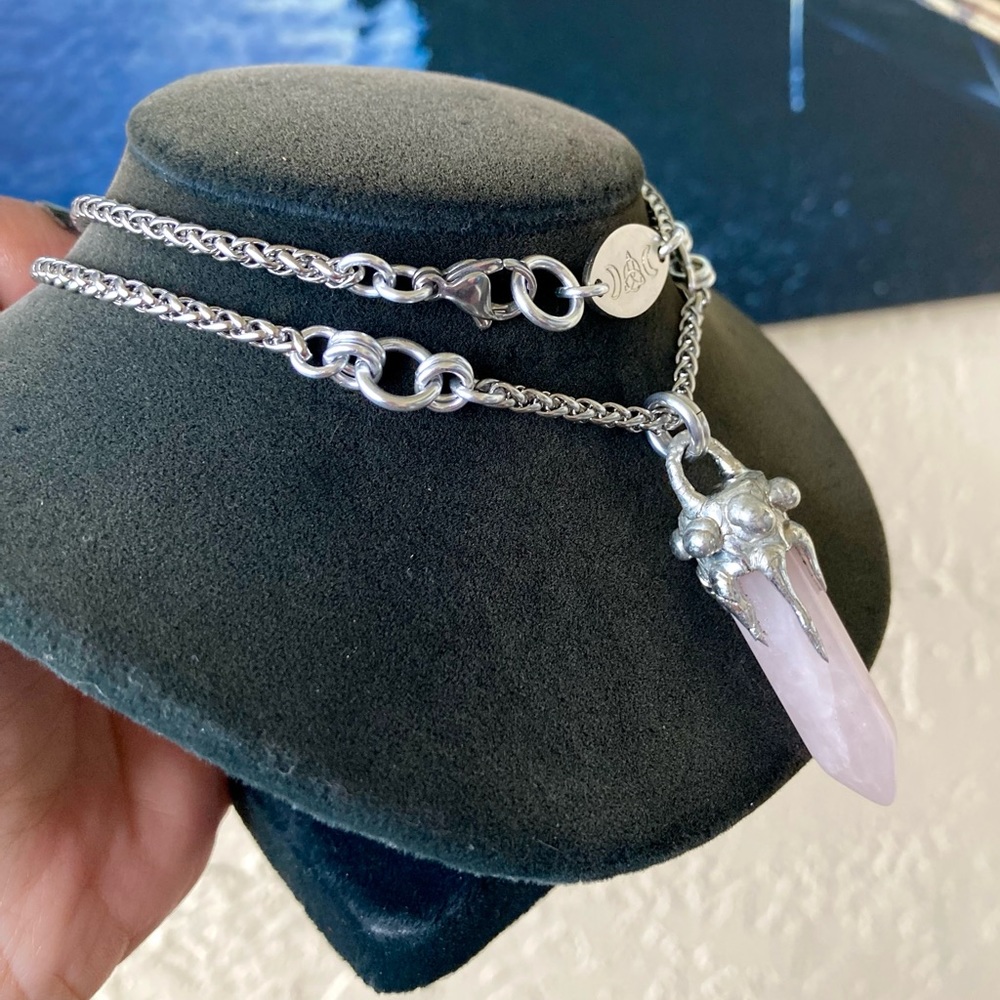 Natural Rose quartz crystal gemstone boho goth stone  charm necklace - Picture 8 of 14